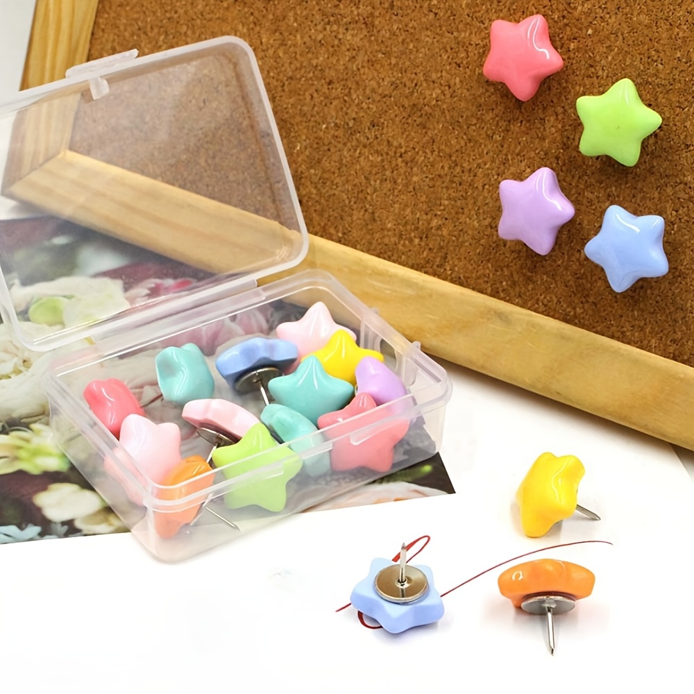 Office Furniture Online - 20pcs Vibrant Multi-Colored Star Thumbtacks for
