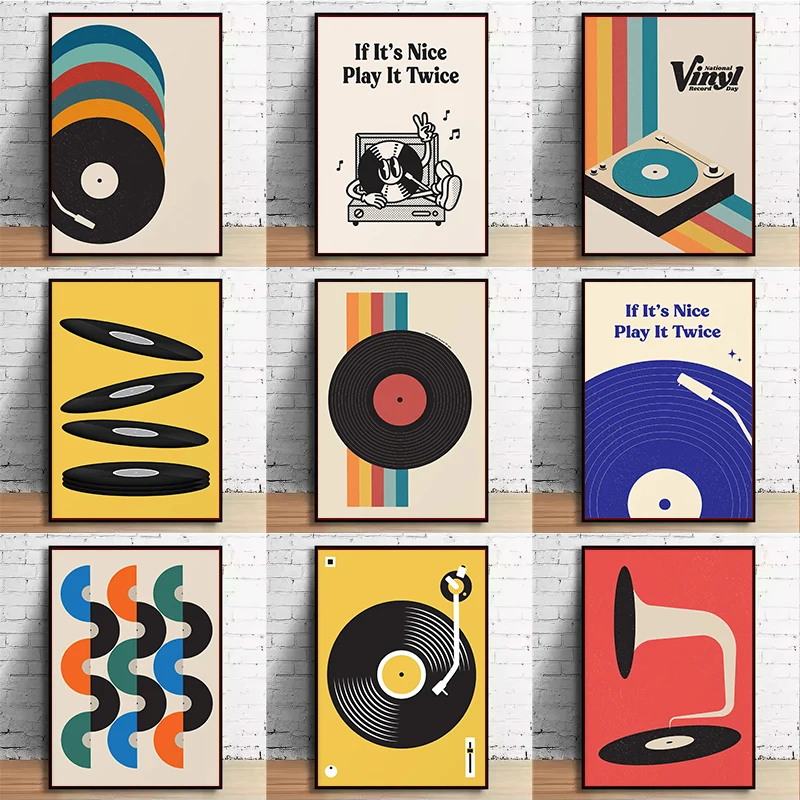 Mid Century Vinyl Record Canva - Office Furniture Equipment 评论和价格